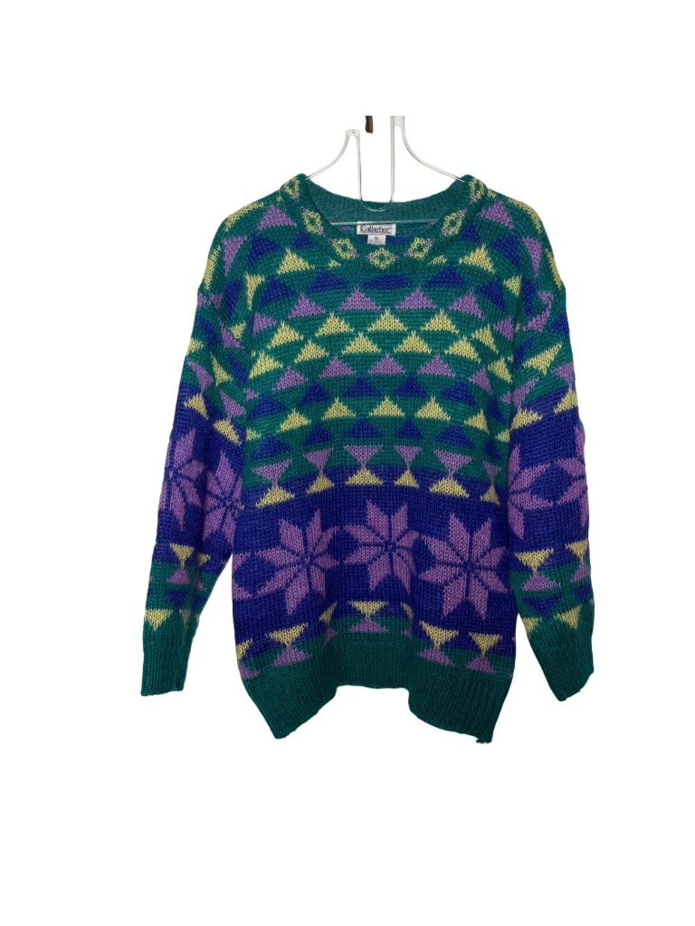 Vintage Gallagher Mohair Sweater Womens Medium Purple Green Geometric Nordic